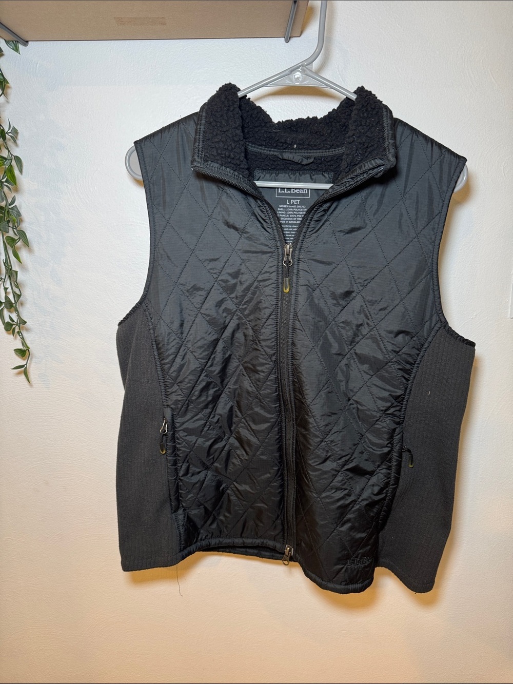 L.L. Bean Black Quilted Fleece-Lined Vest